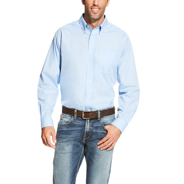 Wrinkle Free Long Sleeve Solid Light Blue Button Down