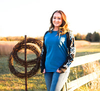 Blue and Black Long Sleeve with Mosaic Graphic Print