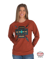 Arrows and Feathers Embroidered Crew Neck Sweatshirt-Copper