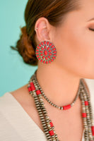 Red Large Cluster Post Earrings