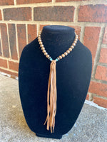 Copper and Turquoise Beaded Fringe Leather Necklace