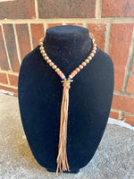 Copper Beaded Leather Fringe Twine Necklace
